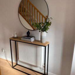 Handmade Solid Oak Console Table Narrow Hallway Table With Black Steel Frame - thumbnail 3