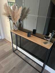Handmade Solid Oak Console Table Narrow Hallway Table With Black Steel Frame - thumbnail 1
