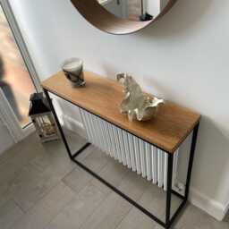 Handmade Solid Oak Console Table Narrow Hallway Table With Black Steel Frame - thumbnail 2