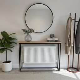 Handmade Solid Oak Console Table Narrow Hallway Table With Black Steel Frame - thumbnail 4