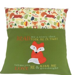 Fox Reading Pillow Embroidered Story Book Pocket Cushion - thumbnail 2