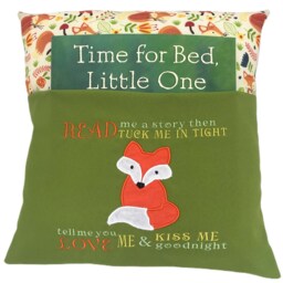 Fox Reading Pillow Embroidered Story Book Pocket Cushion - thumbnail 3