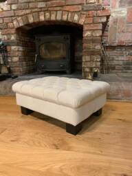 Cream Velveteen Button Footstool