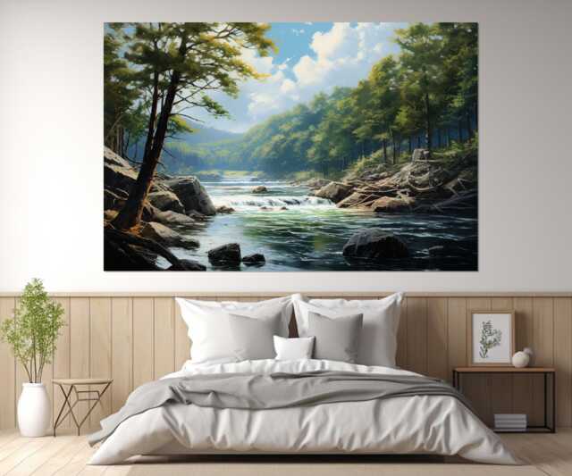 Wisconsin River Canvas Print, Dells Wall Art, Painting, Poster, Nature Framed & Ready To Hang - image 1