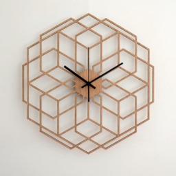 Minimalist Wall Clock - Wood Hexaflower, Living Room Clock, Geometric Decor, Silent Natural Oak Rustic - thumbnail 2