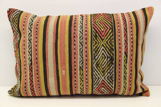 Turkish Kilim Lumbar Pillow Cover, Vintage Wool Ethnic Cushion - 16x24 Inch - image 1