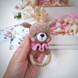 Deer Baby Toy For Newborn Girl, Its A Girl Gift Future Parent, First Time Mom Package, Woodland Shower - thumbnail 3