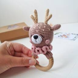 Deer Baby Toy For Newborn Girl, Its A Girl Gift Future Parent, First Time Mom Package, Woodland Shower - thumbnail 2