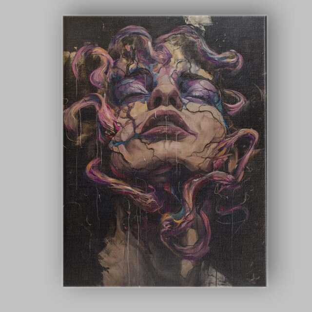 Dark Surreal Cracked Female Portrait Abstract Expressionist Canvas Wall Art Print Decor Picture Ready To Hang - image 1