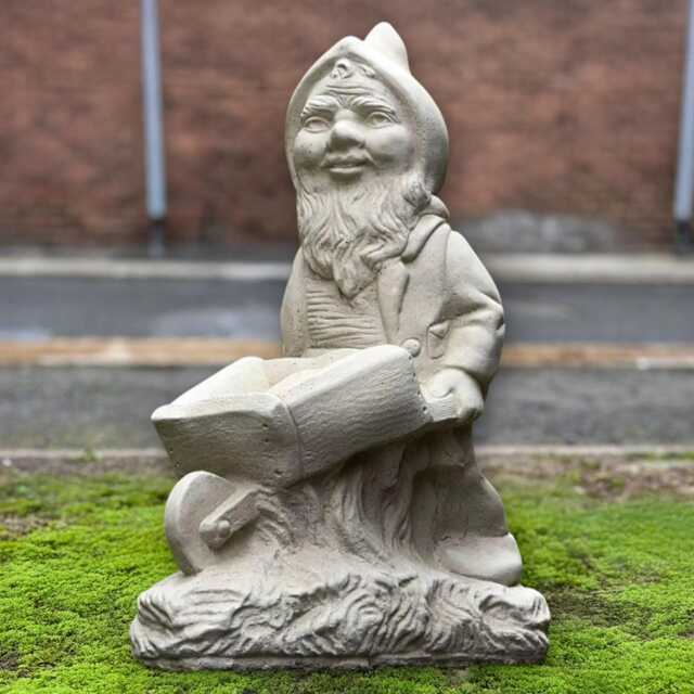 Gnome With Wheelbarrow Statue Concrete Garden Figurine Handmade Sculpture Rustic Yard Decor Outdoor Ornament Art - image 1