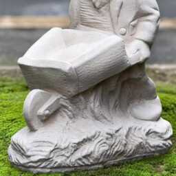Gnome With Wheelbarrow Statue Concrete Garden Figurine Handmade Sculpture Rustic Yard Decor Outdoor Ornament Art - thumbnail 4
