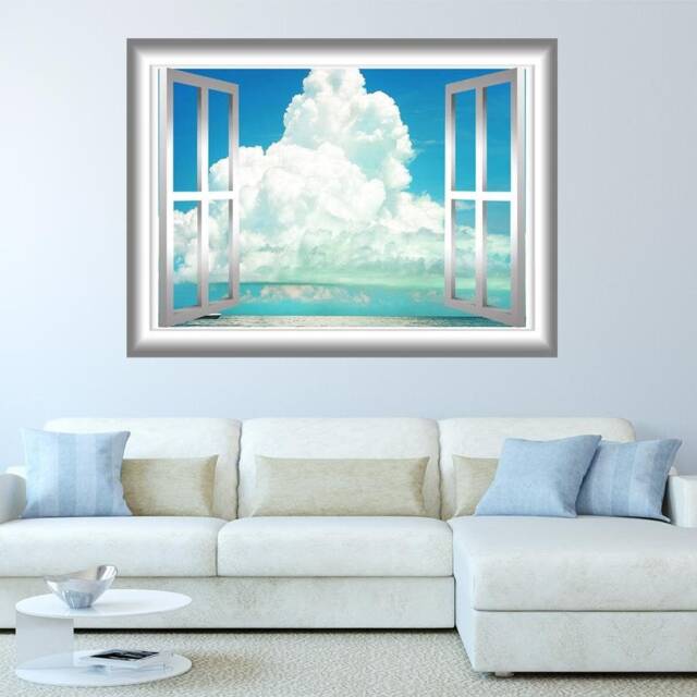 Scenic Landscape Wallpaper, Fake Window Decal, Wall Mural Art Beach Room Decor Vwaq - Nw76 - image 1