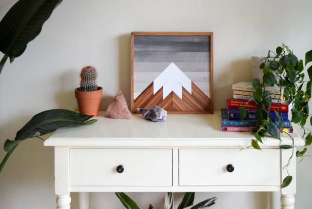 Mosaic Mountain Wood Wall Art Natural Decor - 12x12 In - image 1