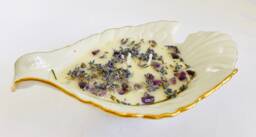 Lavender Scented Beeswax Aroma Therapy Candle With Healing Stones in A Lenox Dove Bowl