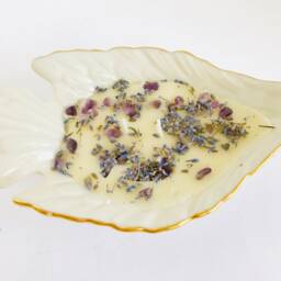 Lavender Scented Beeswax Aroma Therapy Candle With Healing Stones in A Lenox Dove Bowl - thumbnail 2