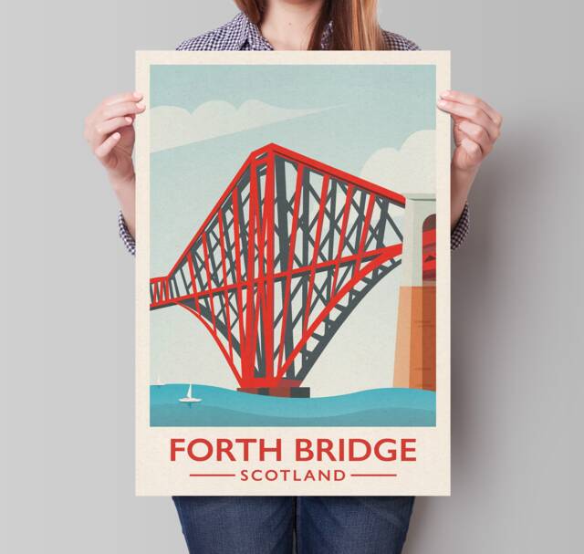Forth Rail Bridge Travel Poster, Iillustration Of Between Edinburgh & Fife, Scottish Art, Wall Art - image 1