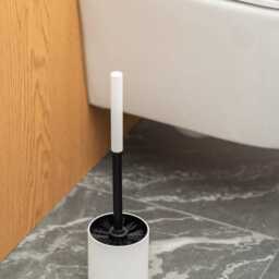 Modern White Toilet Brush & Holder, Free-standing Brush, Wc Aesthetic Toleit Bathroom Bowl Rukko - thumbnail 2