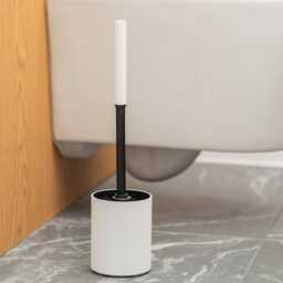 Modern White Toilet Brush & Holder, Free-standing Brush, Wc Aesthetic Toleit Bathroom Bowl Rukko - thumbnail 1