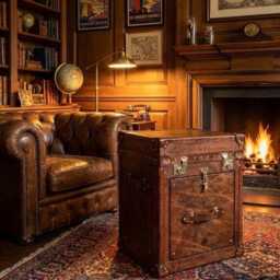 Handmade English Leather Whiskey Chest - Custom Made End Table Luxury - thumbnail 2