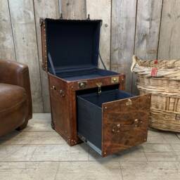 Handmade English Leather Whiskey Chest - Custom Made End Table Luxury - thumbnail 4
