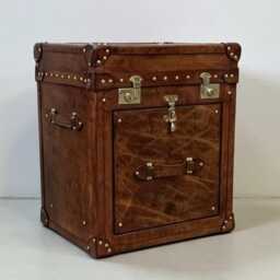 Handmade English Leather Whiskey Chest - Custom Made End Table Luxury - thumbnail 1