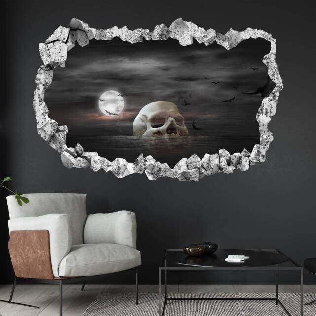 Human Skull Moon Halloween Wall Decal Sticker Mural Poster Print Art Home Decor Kp8 - image 1