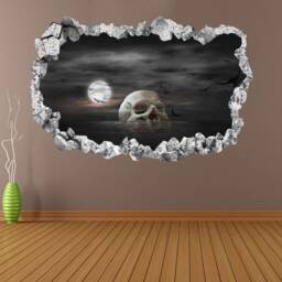 Human Skull Moon Halloween Wall Decal Sticker Mural Poster Print Art Home Decor Kp8 - thumbnail 2