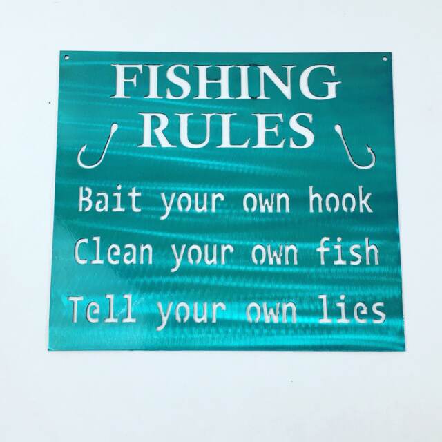 Fishing Rules Metal Sign Funny Lake House Decor - image 1