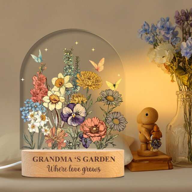 Custom Floral Butterfly Name Night Light, Personalized Birth Flower Grandma's Garden Lamp, Nursery Decor, Mother's Day Gift - image 1