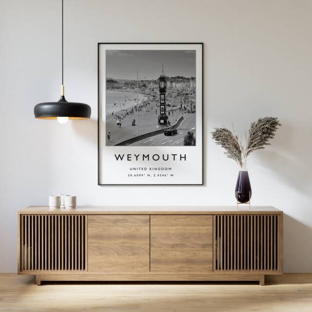 Weymouth Travel Poster Black & White English Coast Art Print - image 1