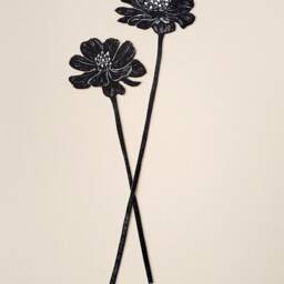 Chocolate Cosmo Flower Block Print Collage - Silhouette Wall Decor Neutral Botanical Art - thumbnail 2