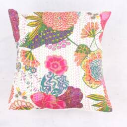 Pillowcases Indian Handmade New Floral Print Kantha Cushion Cover Size 16x16 - thumbnail 2