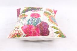 Pillowcases Indian Handmade New Floral Print Kantha Cushion Cover Size 16x16 - thumbnail 1