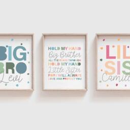 Set Of 3 Playroom Prints, Personalised Brother & Sister Rainbow Sibling Wall Art, Boys Bedroom Decor, Girls Decor - thumbnail 2