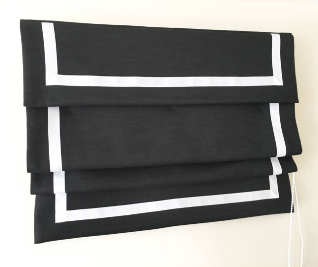 Custom Linen Relaxed Roman Shade With Grosgrain Ribbon & Valance - image 1