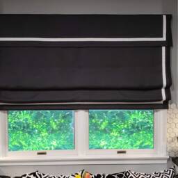 Custom Linen Relaxed Roman Shade With Grosgrain Ribbon & Valance - thumbnail 3