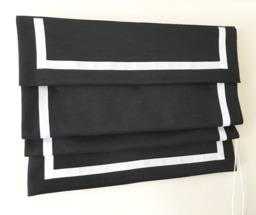 Custom Linen Relaxed Roman Shade With Grosgrain Ribbon & Valance - thumbnail 1