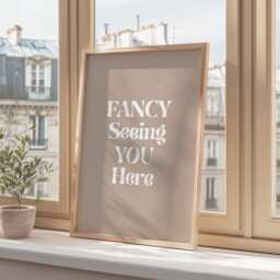 Fancy Seeing You Here Quote Poster, Beige Retro Print, Aesthetic Wall Art, Minimalist Decor, Simply Gift For Women - thumbnail 3