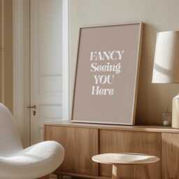 Fancy Seeing You Here Quote Poster, Beige Retro Print, Aesthetic Wall Art, Minimalist Decor, Simply Gift For Women - thumbnail 2