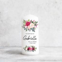 Personalised Christening Baptism Candle Naming Day Memory Keepsake Gift Unisex Boy Girl, Floral Roses, New Baby Gift, Godparents, Present - thumbnail 2