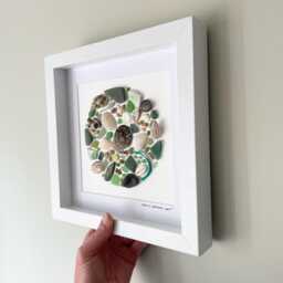 Green Sea Glass & Shell Wall Art - Framed Coastal Picture Handmade in Cornwall - thumbnail 3