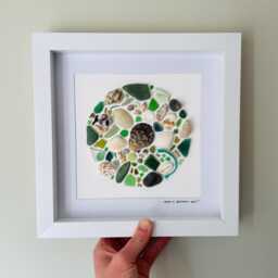 Green Sea Glass & Shell Wall Art - Framed Coastal Picture Handmade in Cornwall - thumbnail 1