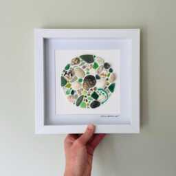 Green Sea Glass & Shell Wall Art - Framed Coastal Picture Handmade in Cornwall - thumbnail 2