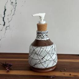 Handmade Ceramic Soap Dispenser Brown Pottery Lotion Bottle - thumbnail 2