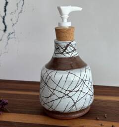 Handmade Ceramic Soap Dispenser Brown Pottery Lotion Bottle