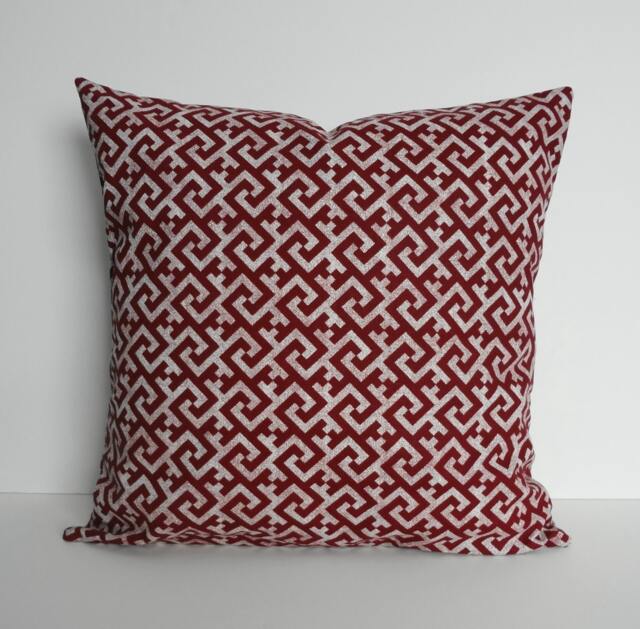 Red Greek Key Pillow Cover Modern Burgundy Throw Cushion - image 1