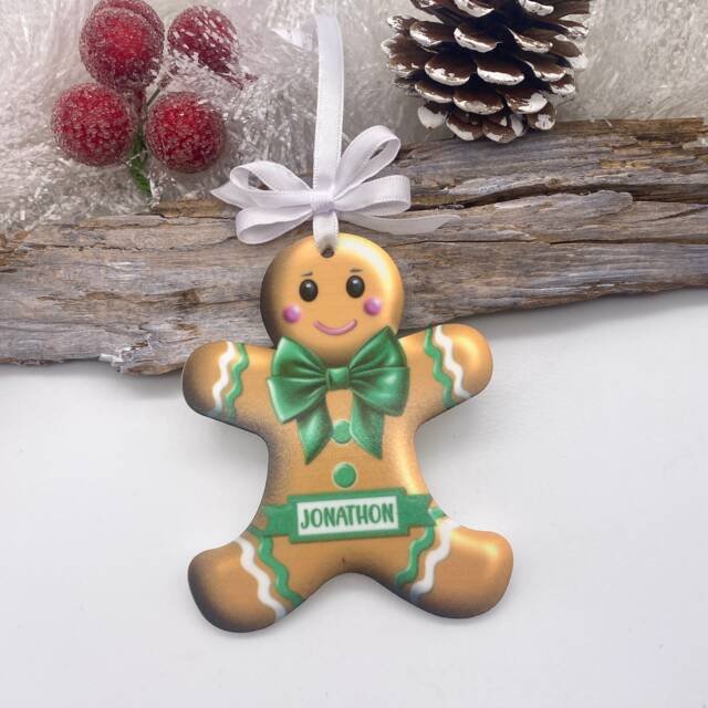 Personalised Gingerbread Man Christmas Ornament Acrylic Child's Decoration, Tree Decoration, Customised Bauble - image 1