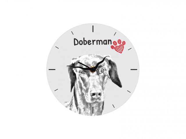 Dobermann Uncropped, Free Standing Mdf Floor Clock With An Image Of A Dog - image 1