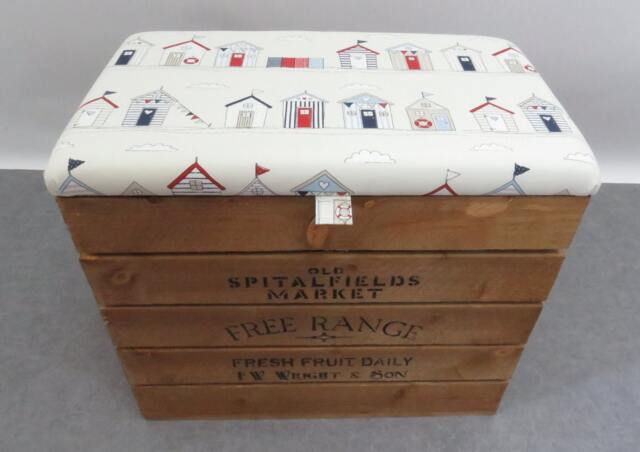Large Rustic Wooden Storage Crate - Upholstered Fabric Lid Seat - image 1