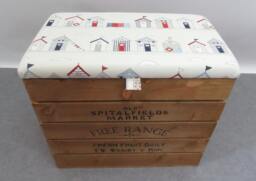 Large Rustic Wooden Storage Crate - Upholstered Fabric Lid Seat - thumbnail 1
